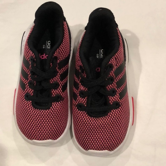 Adidas Run Racer Pink Black Stripe Shoes 5K - Picture 2 of 5